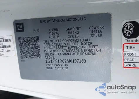 2022 Chevrolet Camaro Rwd Zl1 z USA, uszkodzony, nr VIN 1G1FK1R62N0115006